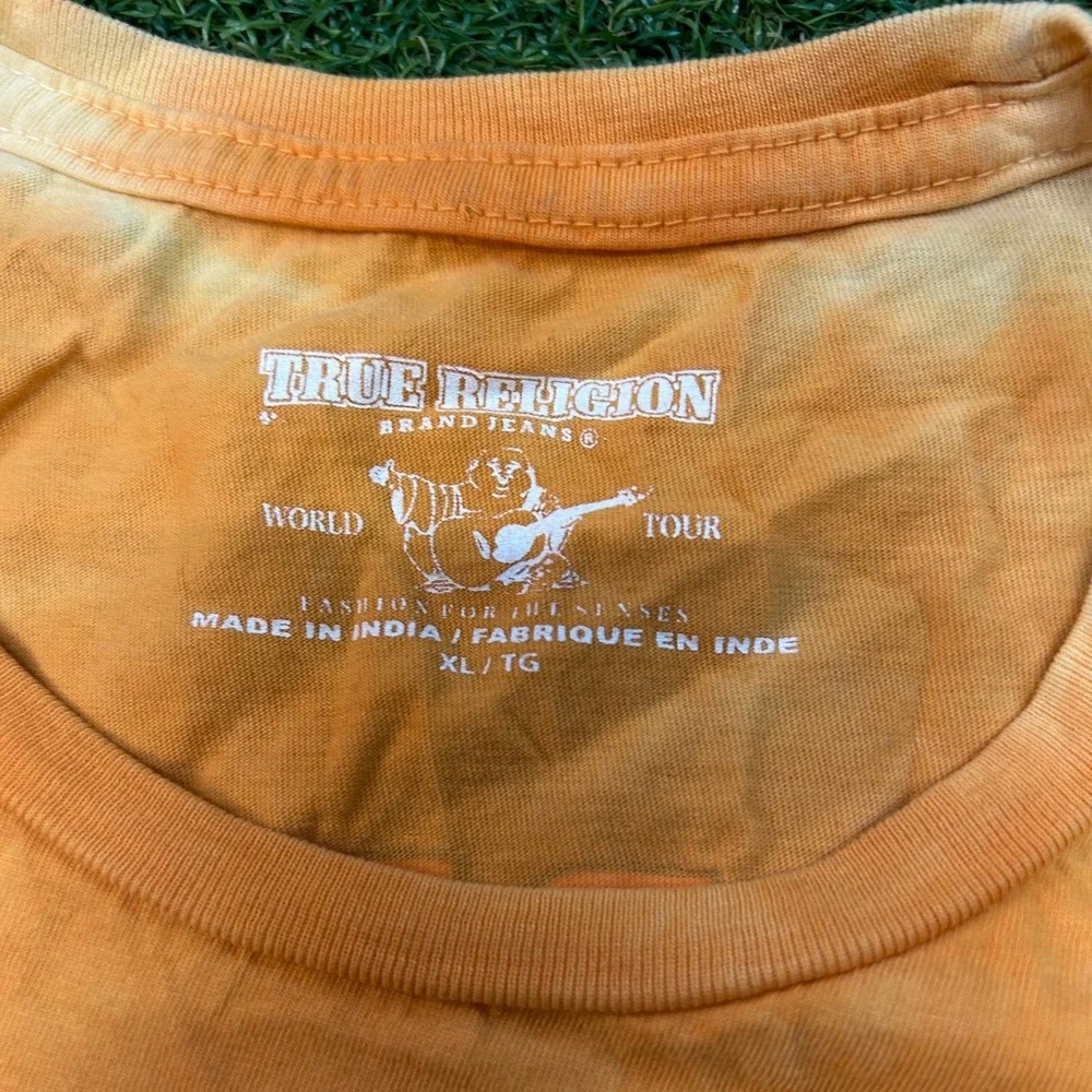 True Religion Mens Orange Tie Dye Buddha World Tour Graphic T-Shirt XL